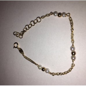 9 krt. armbandje singa 3x gd bol en 6x zw parel kraal 11-14 cm - 3191569