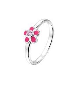 Zilveren ring kind met roze bloemetje emaille/zirconia maat 13 - 3193186