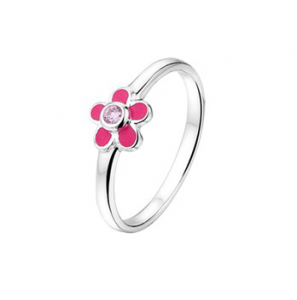 Zilveren ring kind met roze bloemetje emaille/zirconia maat 13 - 3193186