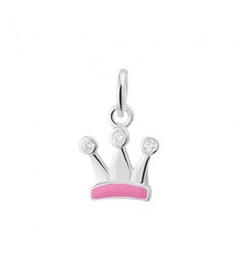 Zilver hanger kroontje roze email met zirconia's - 3152075
