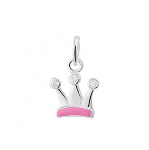 Zilver hanger kroontje roze email met zirconia's - 3152075