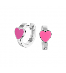 Zilver RH klap-creolen met hartje email roze 12.5x6 mm - 3193464