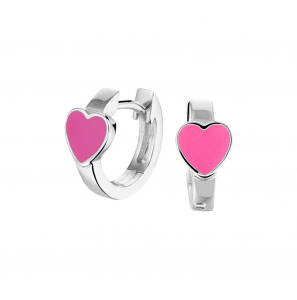 Zilver RH klap-creolen met hartje email roze 12.5x6 mm - 3193464