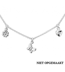Zilveren jasseron collier RH met 3 bedels hartje/zirconia-vlinder-bloem 35+3 cm - 3152477