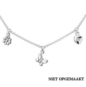 Zilveren jasseron collier RH met 3 bedels hartje/zirconia-vlinder-bloem 35+3 cm - 3152477