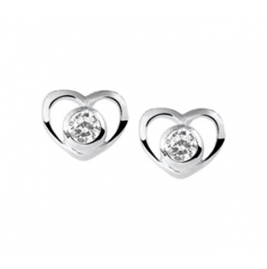 Zilver oorknoppen hart zirkonia - 3152591