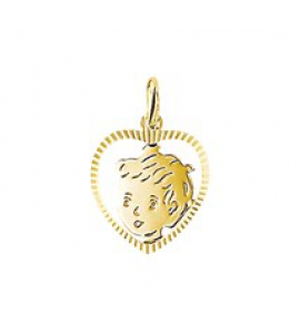 Goud kinderkopje piekhaar in hart 19x16 mm jongen - 3152655