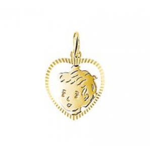 Goud kinderkopje piekhaar in hart 19x16 mm jongen - 3152655