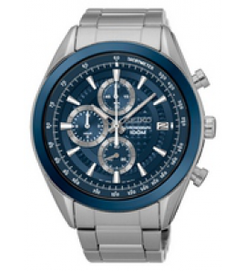 Seiko heren chronograaf staal bracelet blauw 100m - 3160250