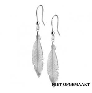 Zilveren oorhanger RH veer groot. - 3160328