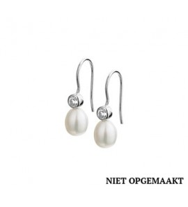 Zilveren oorhanger RH met zoetwaterparel en zirconia - 3160345