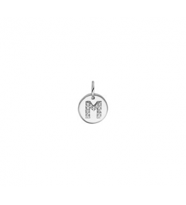 Zilveren hanger RH rond letter M met zirconia - 3160458