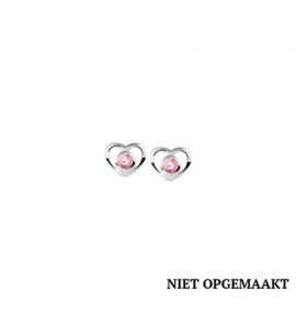 Zilveren oorknop kind RH open hartje met roze zirconia - 3160492