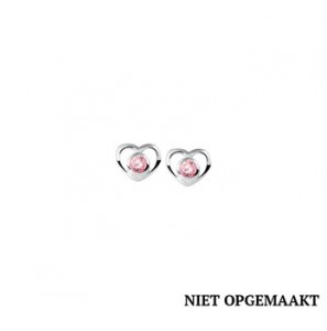 Zilveren oorknop kind RH open hartje met roze zirconia - 3160492