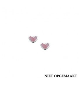 Zilveren oorknop kind RH hartje roze parelmoer - 3160493