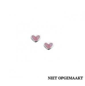 Zilveren oorknop kind RH hartje roze parelmoer - 3160493