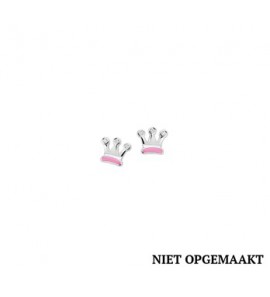 Zilveren oorknop kind RH kroontje roze emaille en zirconia - 3160494