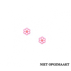Zilveren oorknop kind RH bloem roze/wit - 3160495