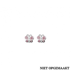 Zilveren oorknop kind RH vlinder met roze parelmoer - 3160497