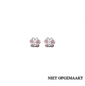 Zilveren oorknop kind RH vlinder met roze parelmoer - 3160497