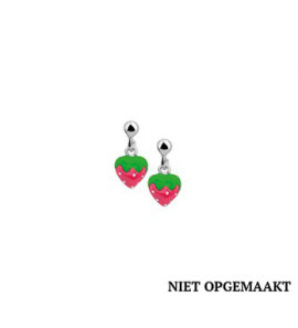 Zilveren oorknop kind RH hangers aardbei roze emaille - 3160500