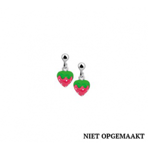 Zilveren oorknop kind RH hangers aardbei roze emaille - 3160500