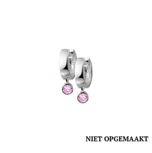 Zilveren klapcreool kind RH 13.5x5 mm met hanger roze zirconia - 3160504