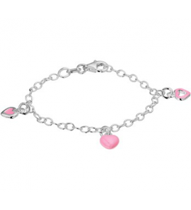 Zilver RH jasseron armband met 3 hartjes/roze emaille 13 cm - 3160576