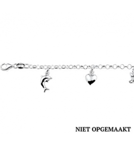Zilver RH jasseron armband met 5 bedels hart/vlinder/beer/dolfijn/hart 15 cm - 3160580