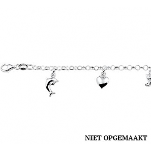 Zilver RH jasseron armband met 5 bedels hart/vlinder/beer/dolfijn/hart 15 cm - 3160580