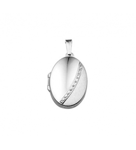 Zilveren hanger RH medaillon ovaal mat/glans met zirconia&#39;s 17x23,5 mm - 3160702