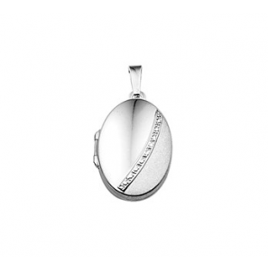 Zilveren hanger RH medaillon ovaal mat/glans met zirconia&#39;s 17x23,5 mm - 3160702