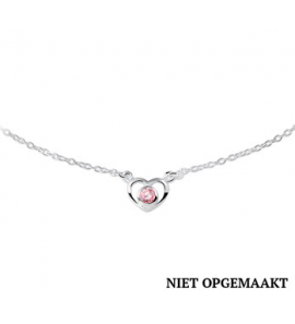 Zilver kindercollier RH met hartje/roze zirconia 36-38 cm - 3160733