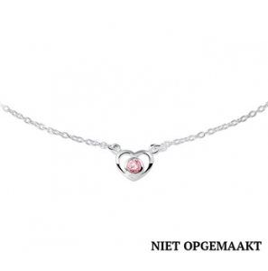 Zilver kindercollier RH met hartje/roze zirconia 36-38 cm - 3160733