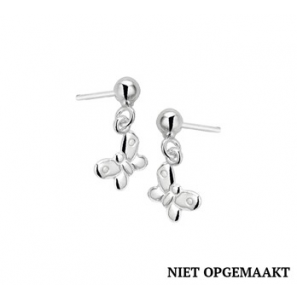 Zilveren kinderoorknop RH met hangertje vlinder - 3160738
