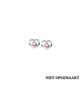 Zilveren kinderoorknop RH hartje/roze zirconia - 3160741