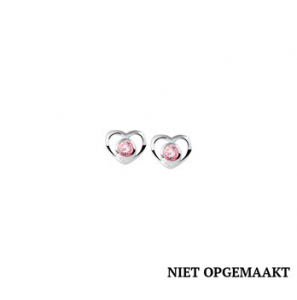 Zilveren kinderoorknop RH hartje/roze zirconia - 3160741