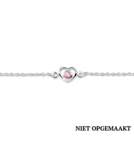 Zilveren kinderarmband RH met hartje/roze zirconia 13+3 cm - 3160745