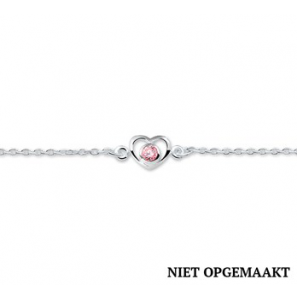 Zilveren kinderarmband RH met hartje/roze zirconia 13+3 cm - 3160745