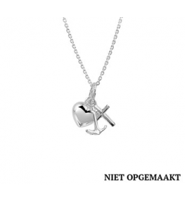 Zilver anker collier1,3 mm RH met geloof, hoop en liefde los 41+4 cm. - 3160759