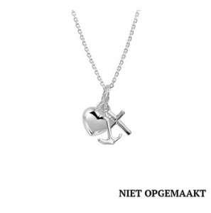 Zilver anker collier1,3 mm RH met geloof, hoop en liefde los 41+4 cm. - 3160759
