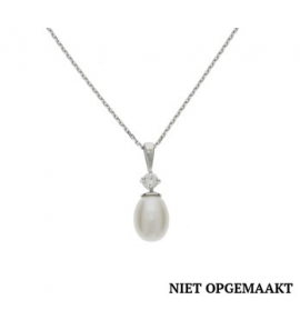 Zilver anker collier1,3 mm RH met zoetwaterparel en zirconia 41+4 cm - 3160763