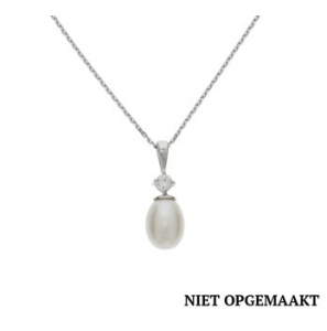 Zilver anker collier1,3 mm RH met zoetwaterparel en zirconia 41+4 cm - 3160763