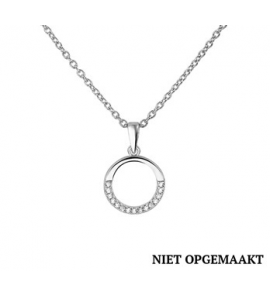Zilver anker collier1,3 mm RH met open ronde hanger/zirconia 41+4 cm - 3160768