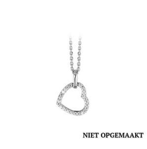 Zilver anker collier1,3 mm RH met open hart/zirconia 41+4 cm - 3160772