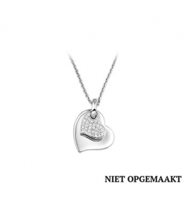 Zilver anker collier1,3 mm RH met hart glans+hartje zirconia 41+4 cm - 3160773