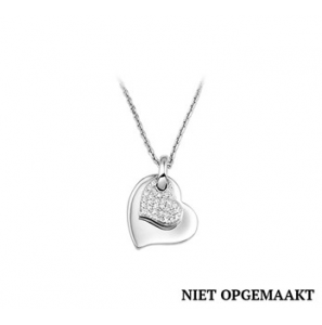 Zilver anker collier1,3 mm RH met hart glans+hartje zirconia 41+4 cm - 3160773