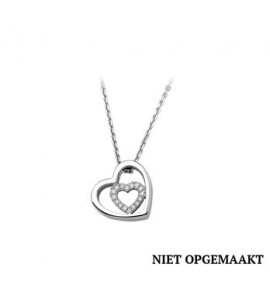 Zilver anker collier1,3 mm RH met open hart glans en hartje/zirconia 41+4 cm - 3160774