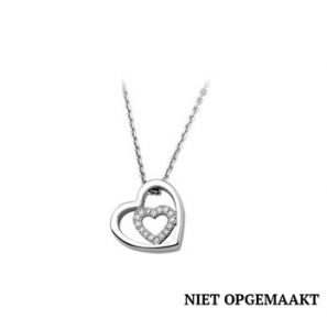 Zilver anker collier1,3 mm RH met open hart glans en hartje/zirconia 41+4 cm - 3160774