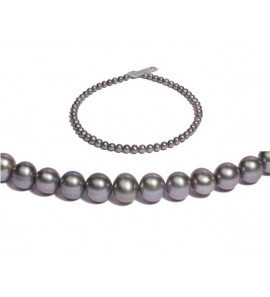Di-Pelrle Zoetwater parel collier grijs 8-8.5 mm met zilver magneet-sluiting 48 cm - 3160877